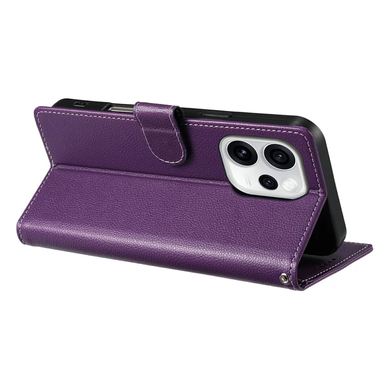 For Oppo Reno15 Pro 5G (Global) / Reno15 5G (China) Case Magnetic Snap Litchi Texture Leather Wallet Phone Cover with Wrist Strap - Purple