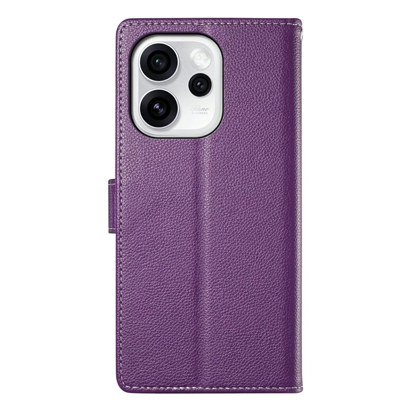 For Oppo Reno15 Pro 5G (Global) / Reno15 5G (China) Case Magnetic Snap Litchi Texture Leather Wallet Phone Cover with Wrist Strap - Purple