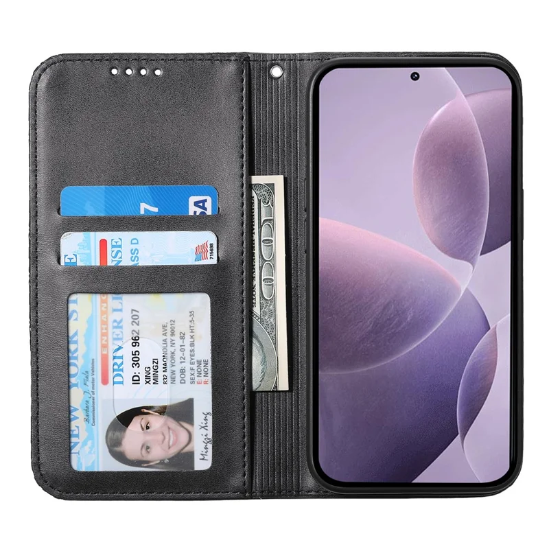 For Samsung Galaxy A57 5G Case Calf Texture PU Leather Wallet Phone Cover with Wrist Strap - Black