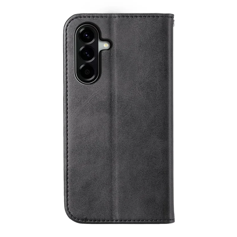 For Samsung Galaxy A57 5G Case Calf Texture PU Leather Wallet Phone Cover with Wrist Strap - Black