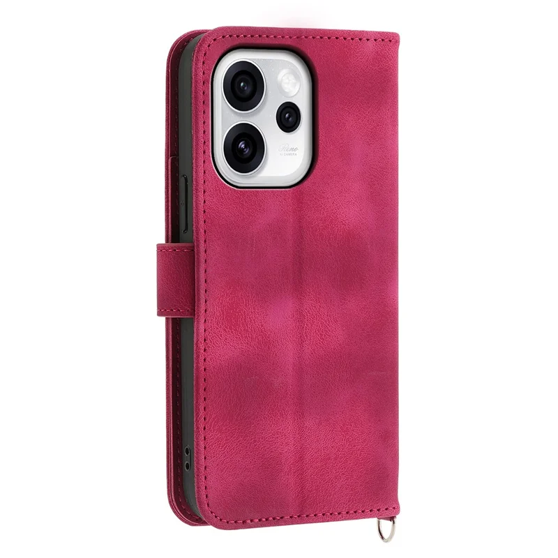 Cover per Oppo Reno15 Pro 5G con Fiore in Pelle PU, Portafoglio con Tracolla - Rosso Vino