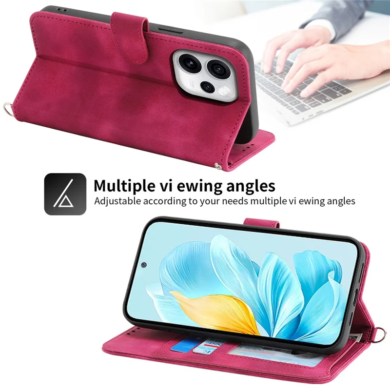 Cover per Oppo Reno15 Pro 5G con Fiore in Pelle PU, Portafoglio con Tracolla - Rosso Vino