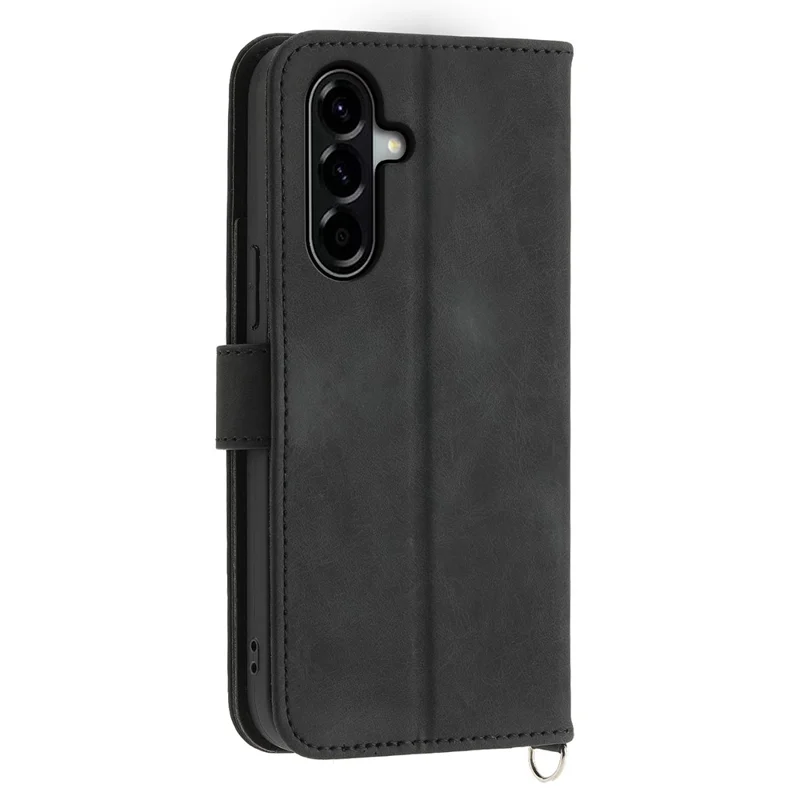Étui pour Samsung Galaxy A37 avec motif floral, housse portefeuille en cuir PU avec dragonne - Noir