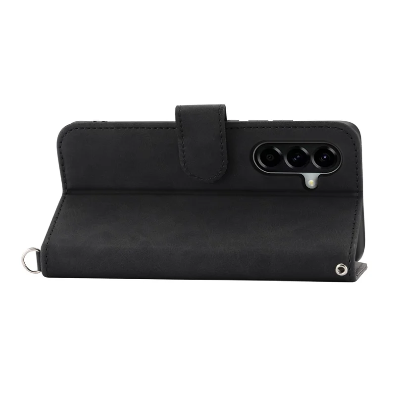 Étui pour Samsung Galaxy A37 avec motif floral, housse portefeuille en cuir PU avec dragonne - Noir