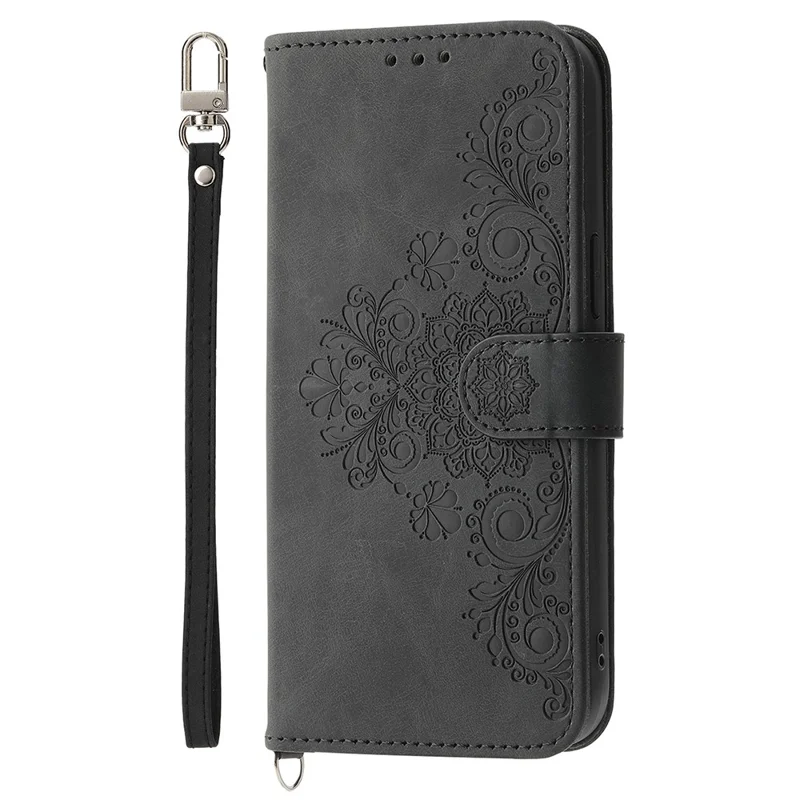 Cover per Xiaomi Redmi Note 15 Pro 4G (Global) con Fiore in Pelle PU, Portafoglio con Tracolla - Nero