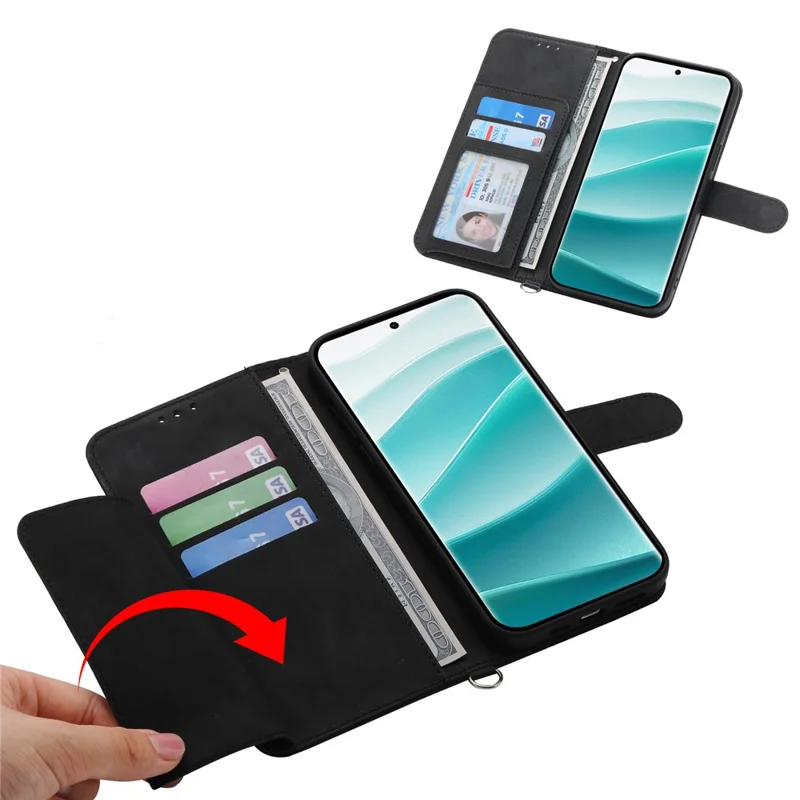 Cover per Xiaomi Redmi Note 15 Pro 4G (Global) con Fiore in Pelle PU, Portafoglio con Tracolla - Nero