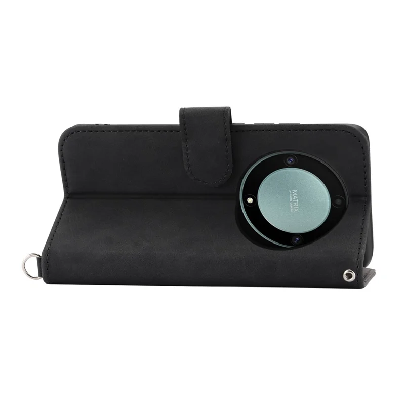 Phone Case For Honor Magic8 Lite 5G  /  X70 5G  /  X9d 5G Flower Pattern PU Leather Wallet Cover with Strap - Black