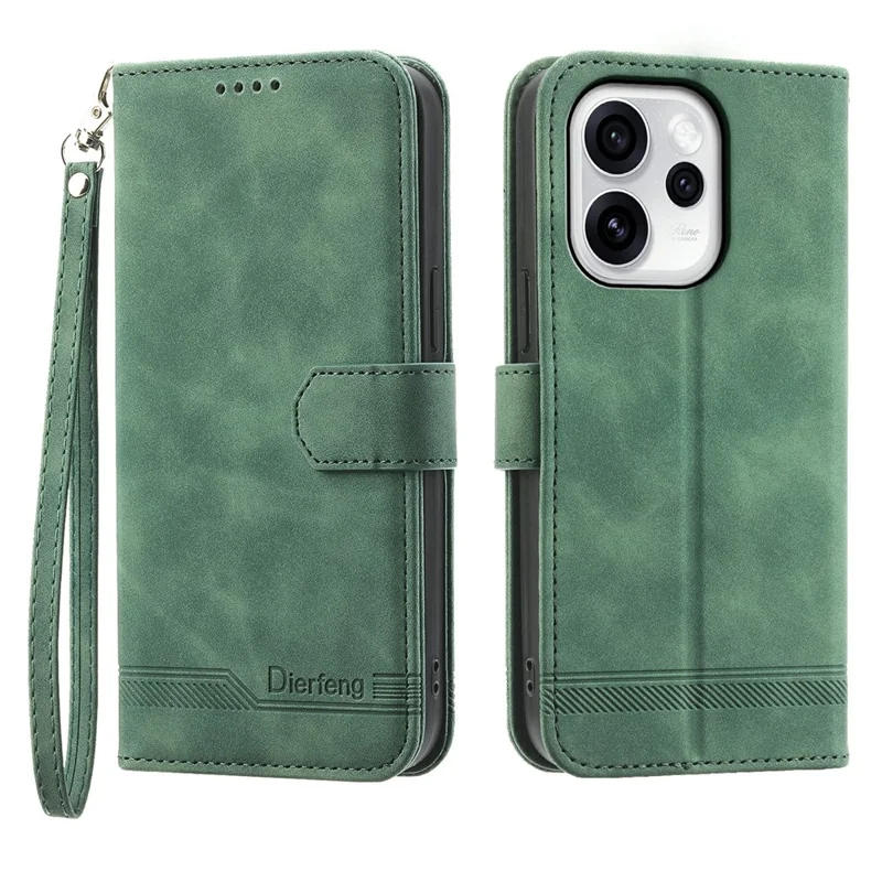 DIERFENG DF-03 Für Oppo Reno15 5G Hülle Linienprägung Mappenledertasche mit Handschlaufe - Grün