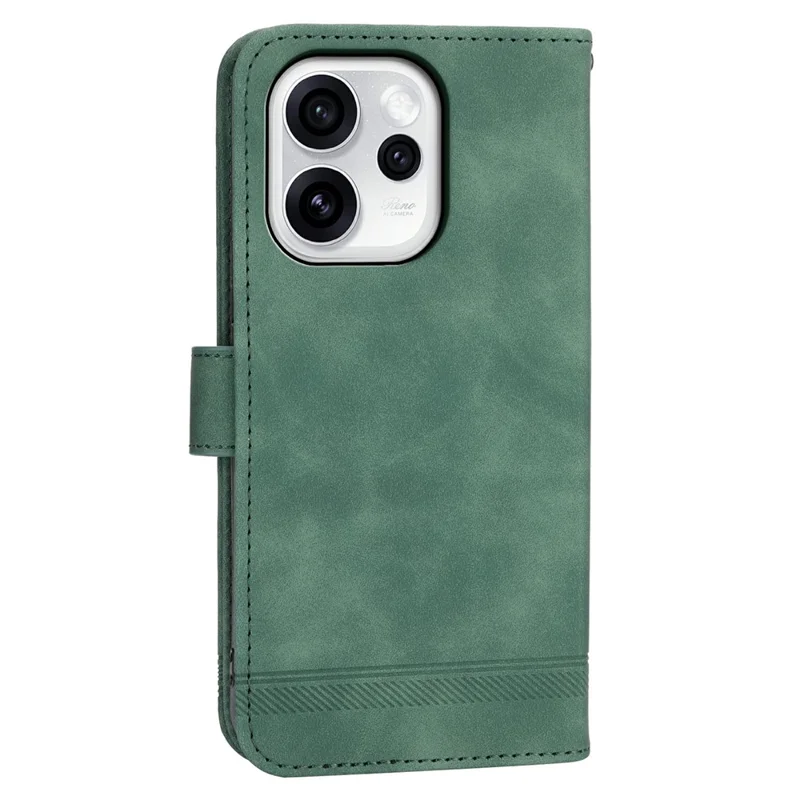 DIERFENG DF-03 Für Oppo Reno15 5G Hülle Linienprägung Mappenledertasche mit Handschlaufe - Grün