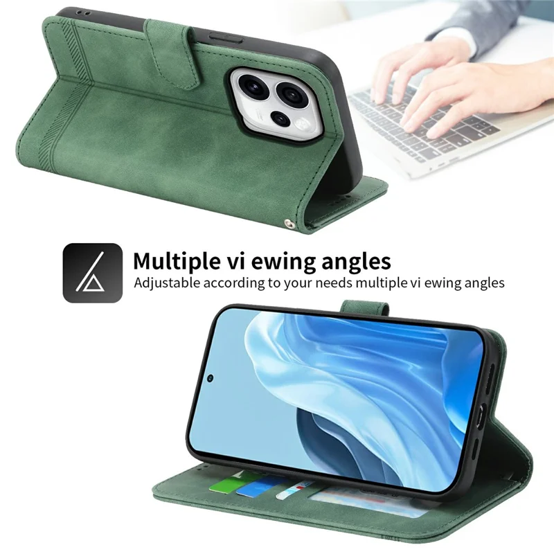 Funda de cuero DIERFENG DF-03 para Oppo Reno15 Pro 5G con diseño de líneas, billetera con correa de muñeca - Verde