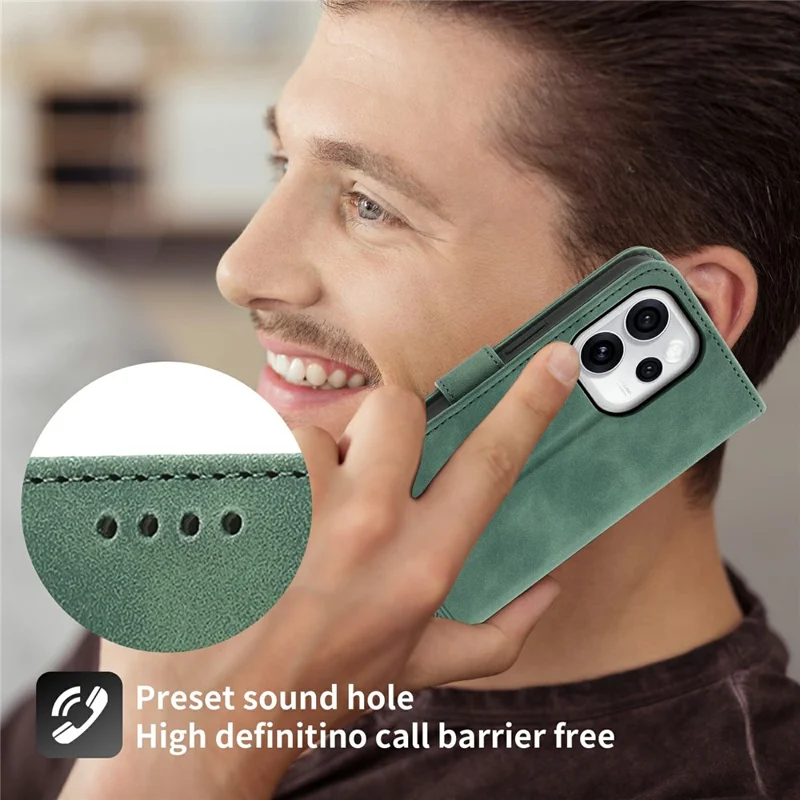 Funda de cuero DIERFENG DF-03 para Oppo Reno15 Pro 5G con diseño de líneas, billetera con correa de muñeca - Verde