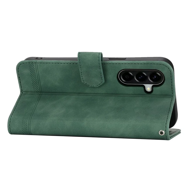 DIERFENG DF-03 Funda para Samsung Galaxy A37 con diseño de líneas impresas, carcasa de cuero PU con billetera y correa de muñeca - Verde
