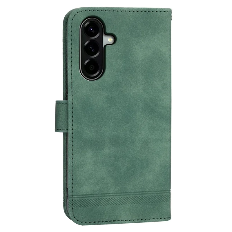DIERFENG DF-03 Funda para Samsung Galaxy A37 con diseño de líneas impresas, carcasa de cuero PU con billetera y correa de muñeca - Verde