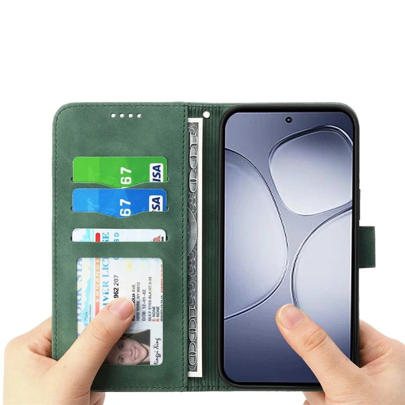 DIERFENG DF-03 Für Xiaomi Redmi Note 15 Pro 4G (Global) Tasche Linienprägung Mappenleder-Handyhülle mit Handschlaufe - Grün