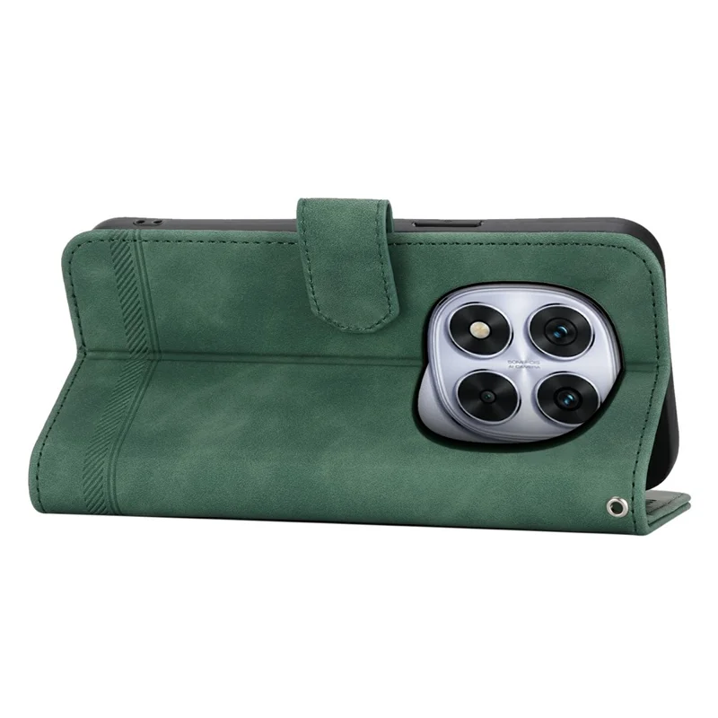 DIERFENG DF-03 Für Xiaomi Redmi Note 15 Pro 4G (Global) Tasche Linienprägung Mappenleder-Handyhülle mit Handschlaufe - Grün
