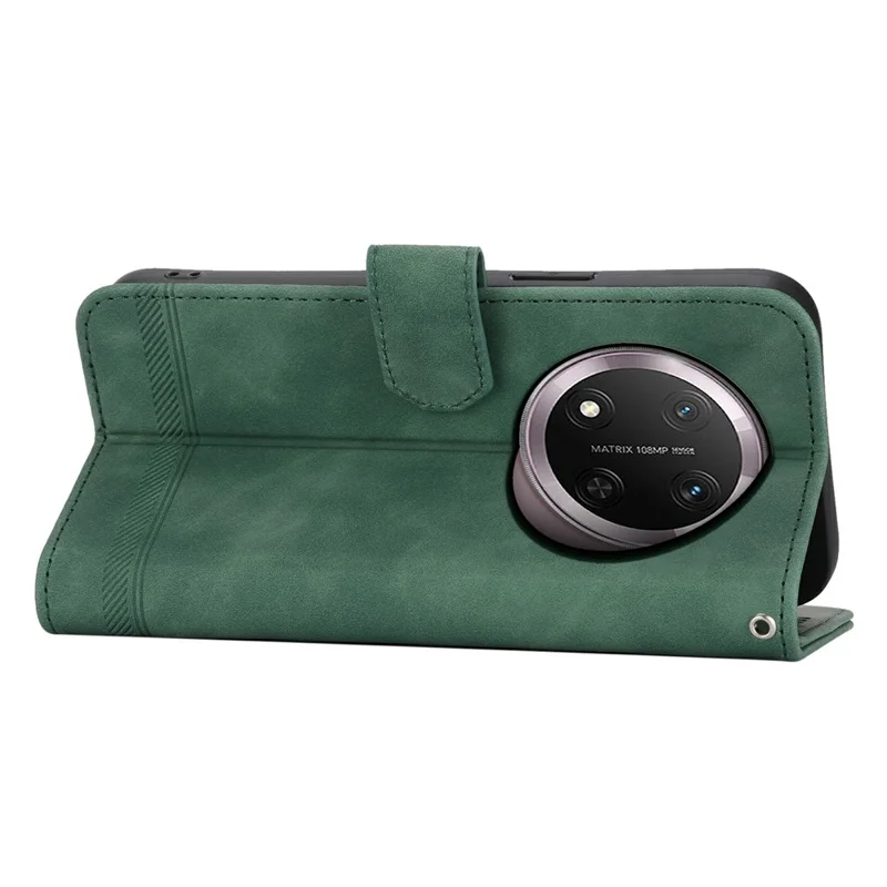 Funda de cuero DIERFENG DF-03 para Honor Magic8 Lite 5G / X70 5G / X9d 5G con diseño de líneas, tipo cartera con correa de muñeca - Verde