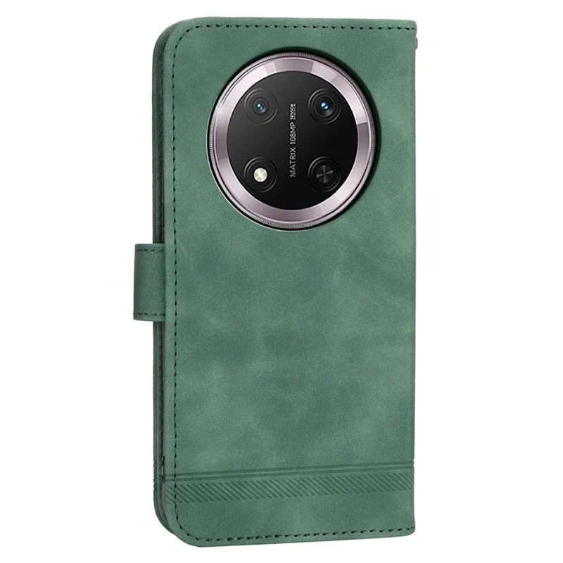 Funda de cuero DIERFENG DF-03 para Honor Magic8 Lite 5G / X70 5G / X9d 5G con diseño de líneas, tipo cartera con correa de muñeca - Verde