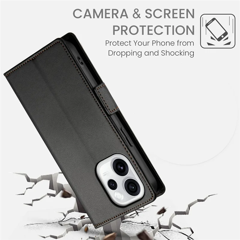 For Oppo Reno15 Pro Max 5G (Global) / Reno15 Pro 5G (China) Stand Case PU Leather Wallet Phone Cover - Black