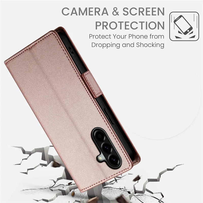 For Samsung Galaxy A57 5G Stand Case PU Leather Wallet Phone Cover - Rose Gold