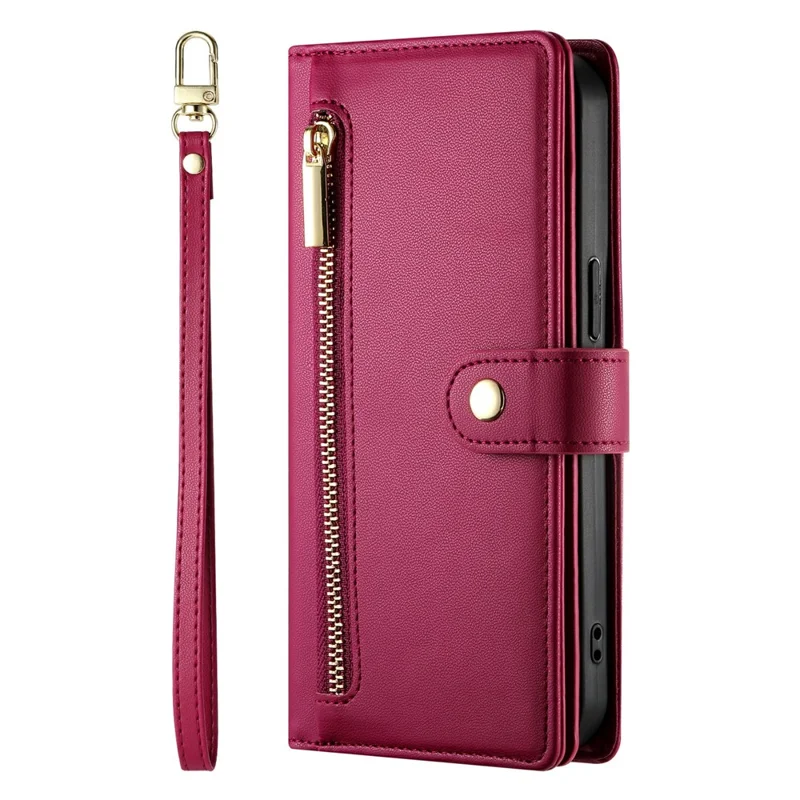 For Samsung Galaxy A37 5G Case Zipper Pocket Wallet Leather Phone Cover with Straps - Red