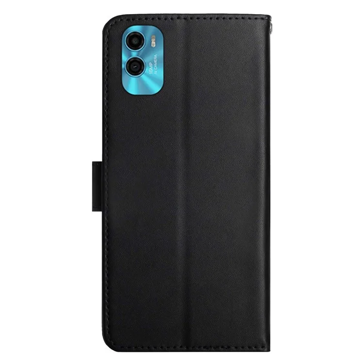 For Motorola Moto E22s 4G / E32 (India) 4G HT02 Genuine Leather Nappa Texture Wallet Case with Stand Function Flip Phone Cover Strong Magnetic Clasp Shell - Black