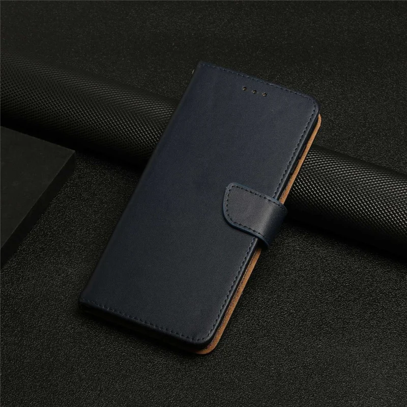 For Motorola Moto E22s 4G / E32 (India) 4G HT02 Genuine Leather Nappa Texture Wallet Case with Stand Function Flip Phone Cover Strong Magnetic Clasp Shell - Blue