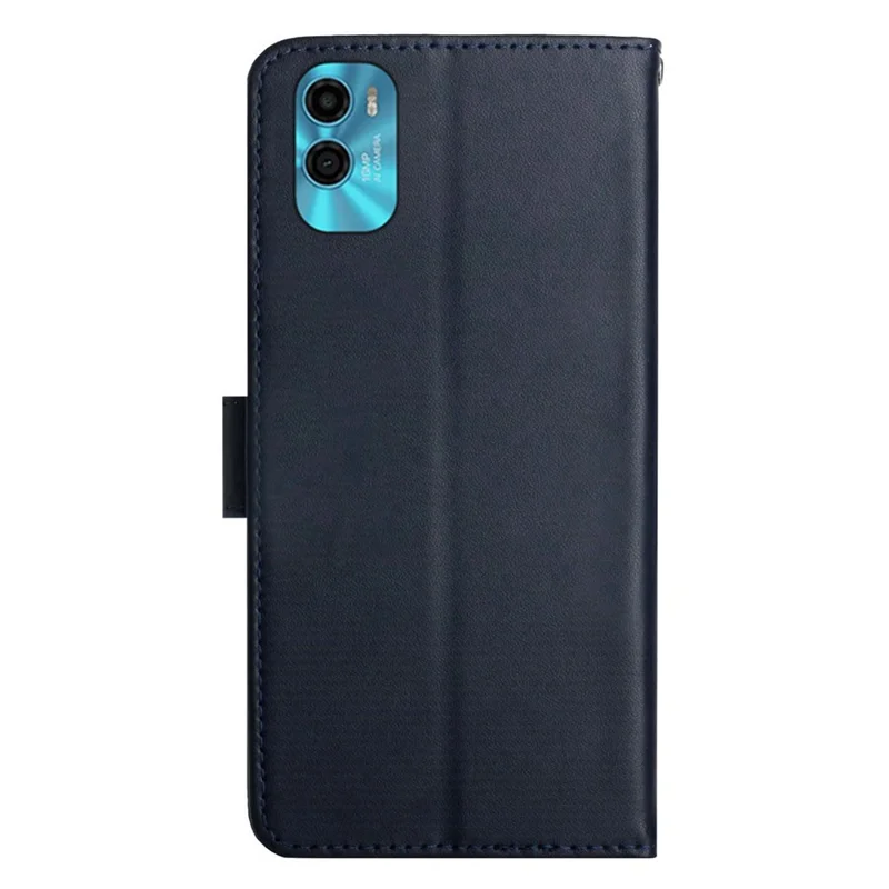 For Motorola Moto E22s 4G / E32 (India) 4G HT02 Genuine Leather Nappa Texture Wallet Case with Stand Function Flip Phone Cover Strong Magnetic Clasp Shell - Blue