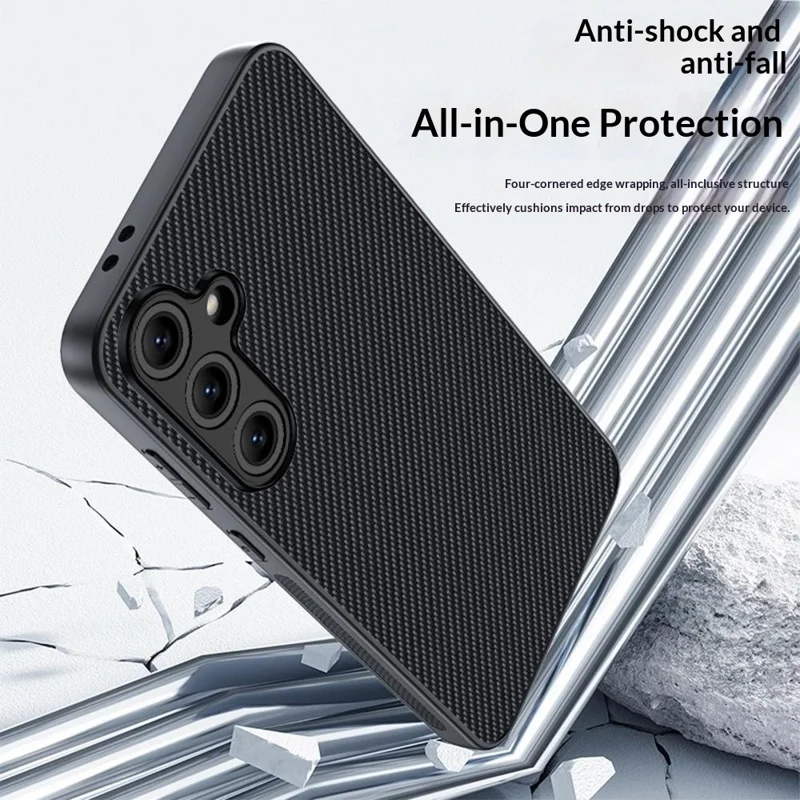 For Samsung Galaxy S26 Case Leather + PC Hard Phone Cover Carbon Fiber Texture - Gold