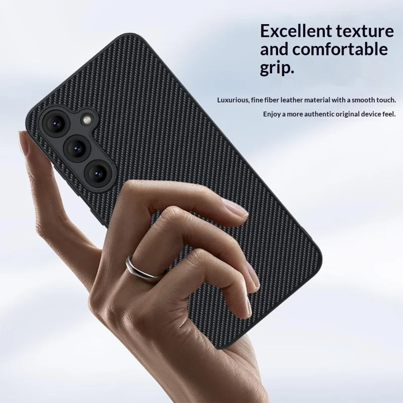 For Samsung Galaxy S26 Case Leather + PC Hard Phone Cover Carbon Fiber Texture - Gold