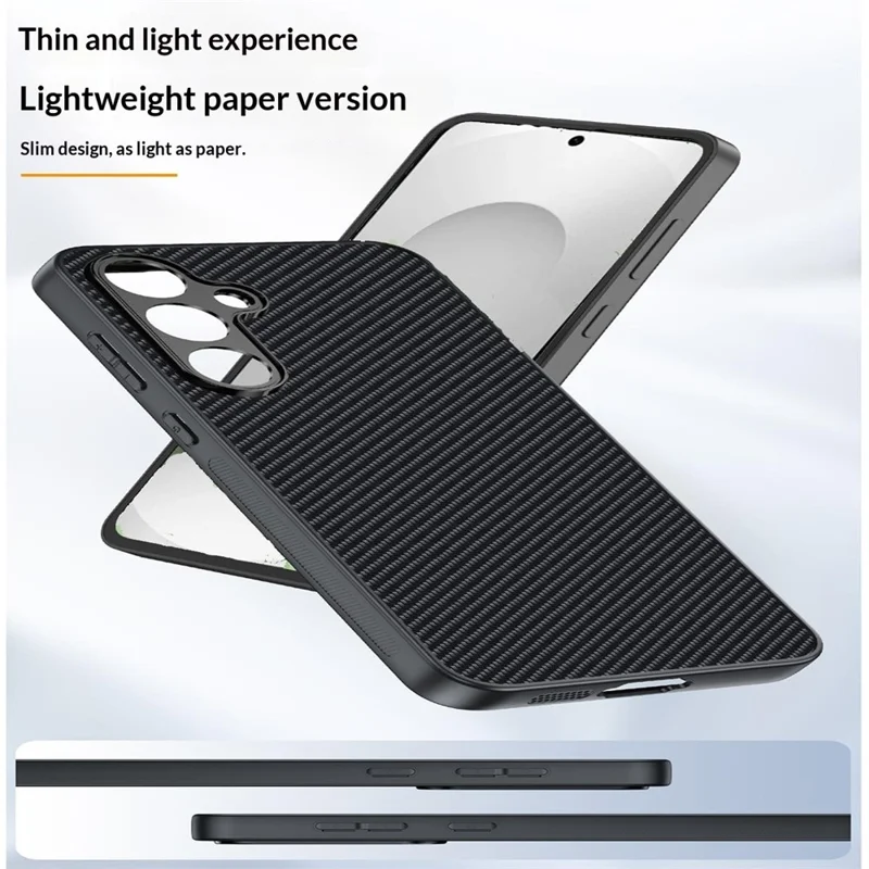 For Samsung Galaxy S26 Case Leather + PC Hard Phone Cover Carbon Fiber Texture - Gold