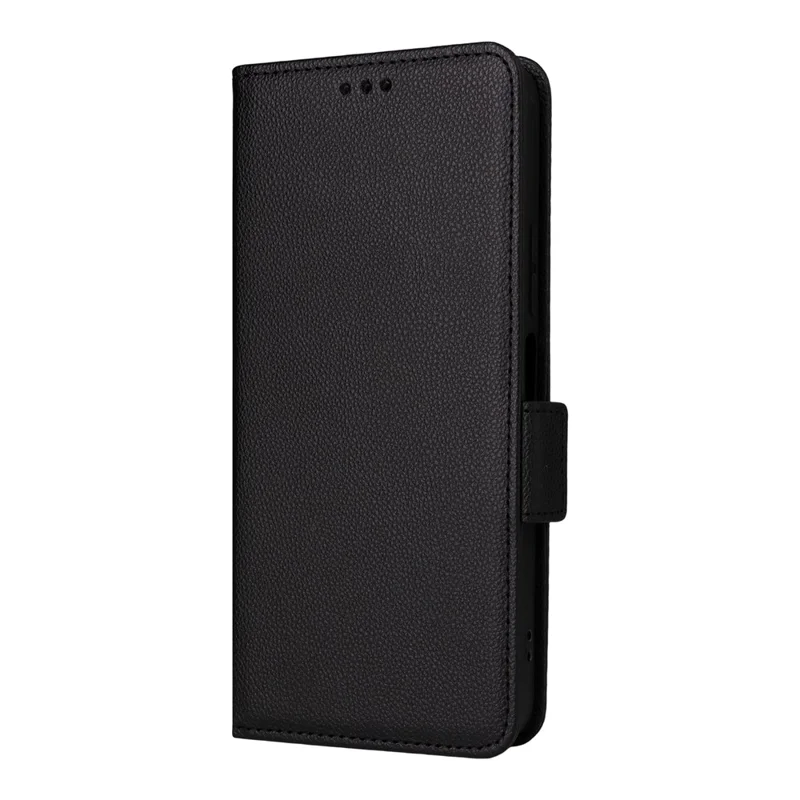 For Xiaomi Poco M7 4G (EU) (171mm) Case Litchi Texture Wallet Leather Phone Cover with Wrist Strap - Black