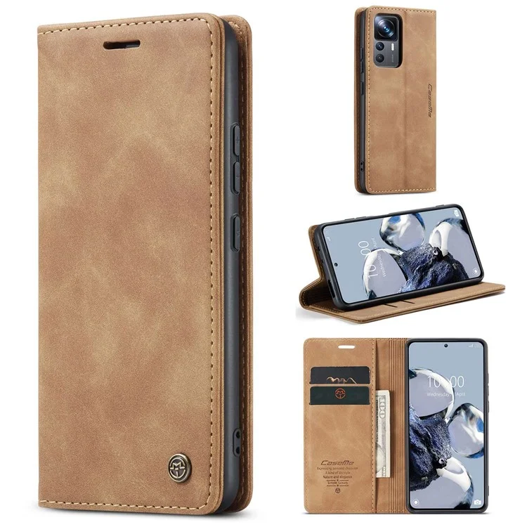 CASEME 013 Series for Xiaomi 12T 5G / 12T Pro 5G / Redmi K50 Ultra 5G PU Leather Wallet Case Magnetic Auto-absorbed Stand Phone Case - Brown