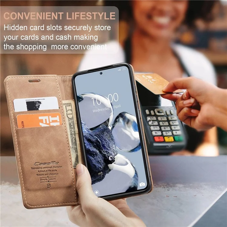 CASEME 013 Серия для Xiaomi 12T 5G / 12T Pro 5G / Redmi K50 Ultra 5G PU кожаный кошелек Чехол Магнитный Авто-поглощенный Стенд Чехол для телефона - Коричневый
