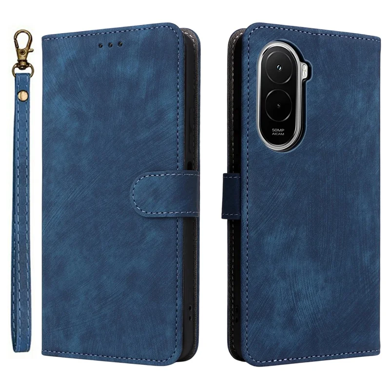 For Xiaomi Poco M7 4G (EU) (171mm) Case Wallet RFID Blocking PU Leather Phone Cover Stand with Strap - Blue