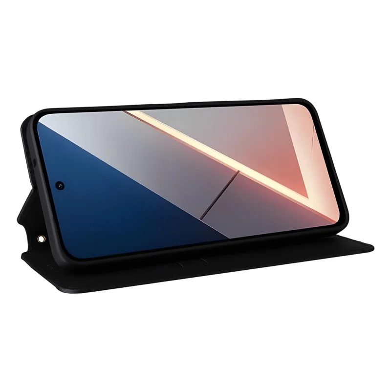 For Xiaomi Poco M7 4G (EU) (171mm) Case Wallet Rhombus Imprinted PU Leather Phone Cover - Black