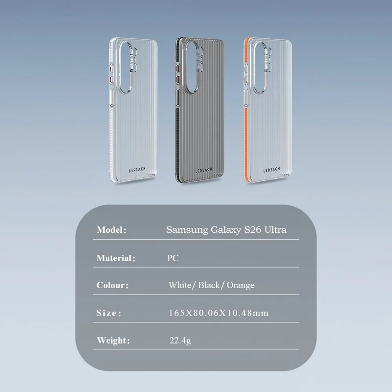 LEREACH TOC Series for Samsung Galaxy S26 Ultra Case Flowing Grid PC Phone Cover - Black