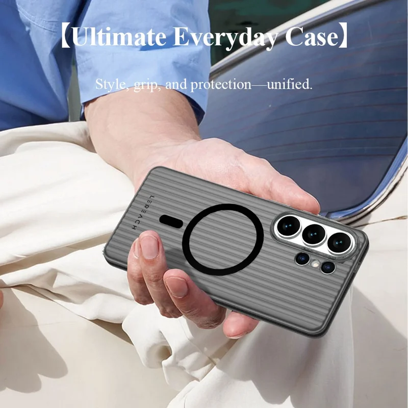 LEREACH TOC Series for Samsung Galaxy S26 Ultra Magnetic Case Flowing Grid PC Phone Cover - Black
