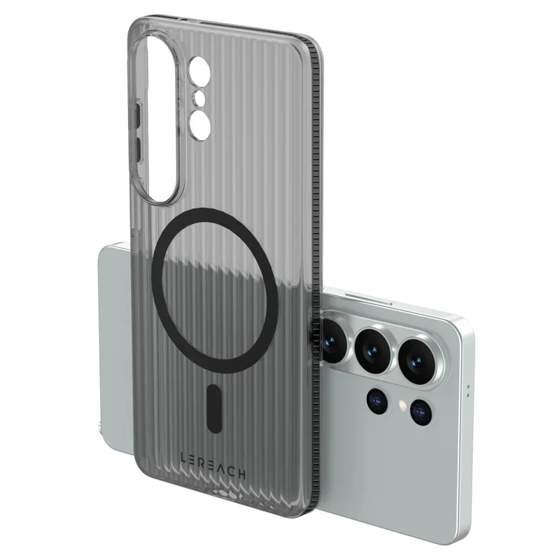 LEREACH TOC Series for Samsung Galaxy S26 Ultra Magnetic Case Flowing Grid PC Phone Cover - Black