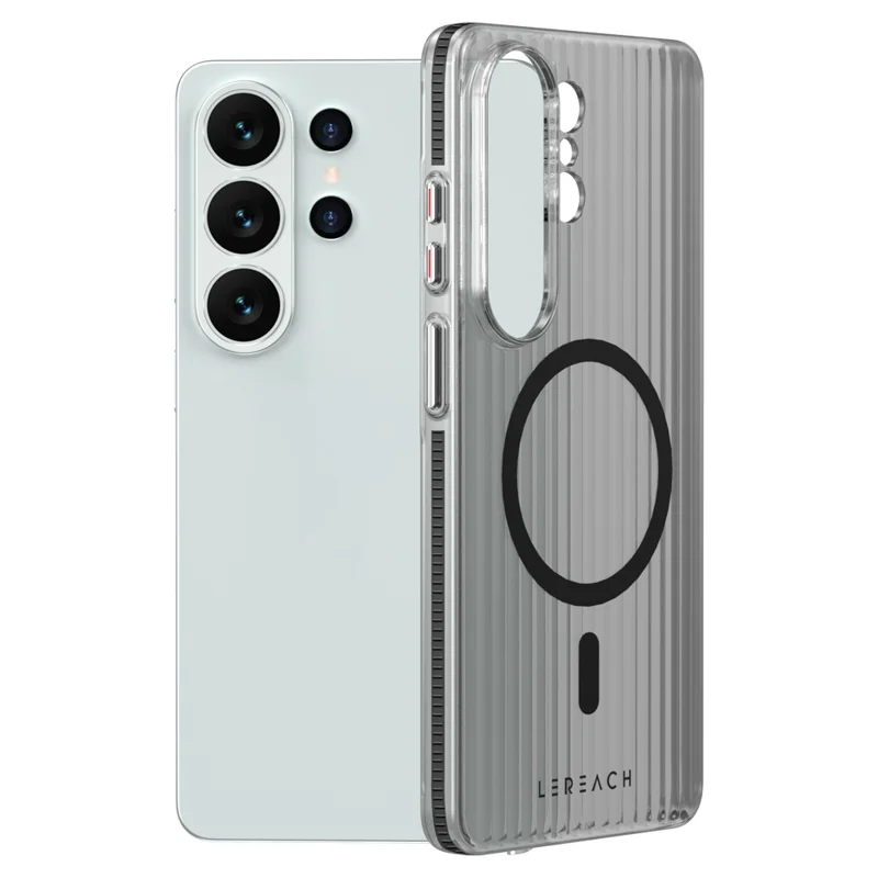 LEREACH TOC Series for Samsung Galaxy S26 Ultra Magnetic Case Flowing Grid PC Phone Cover - Black