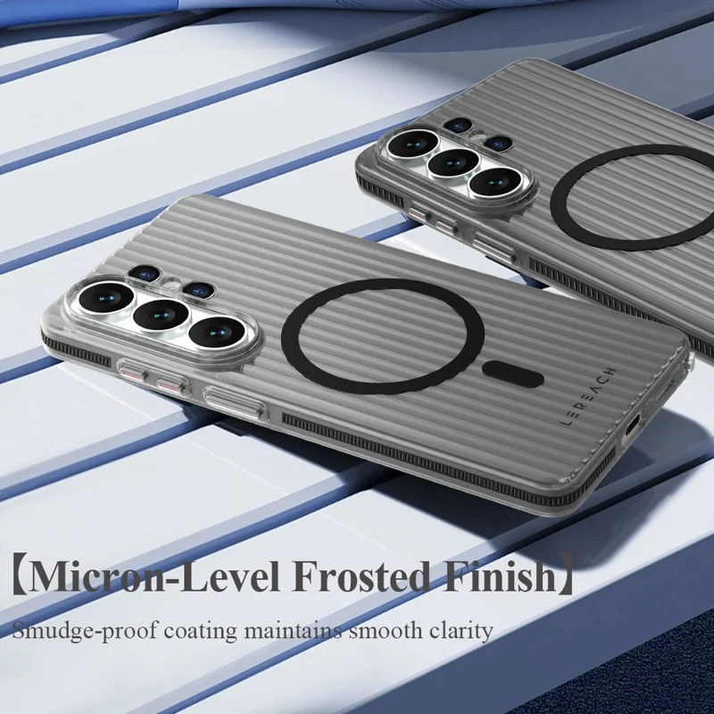 LEREACH TOC Series for Samsung Galaxy S26 Ultra Magnetic Case Flowing Grid PC Phone Cover - Black