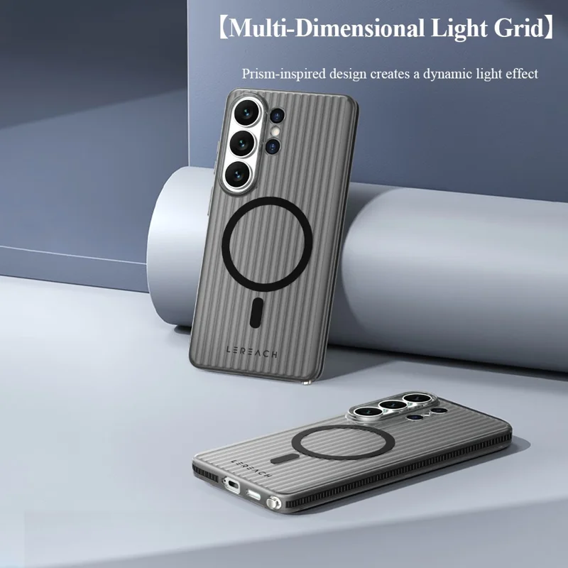 LEREACH TOC Series for Samsung Galaxy S26 Ultra Magnetic Case Flowing Grid PC Phone Cover - Black