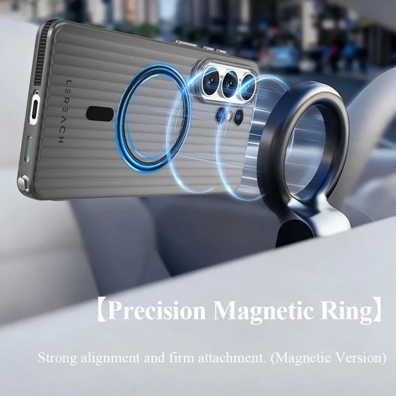 LEREACH TOC Series for Samsung Galaxy S26 Ultra Magnetic Case Flowing Grid PC Phone Cover - Black