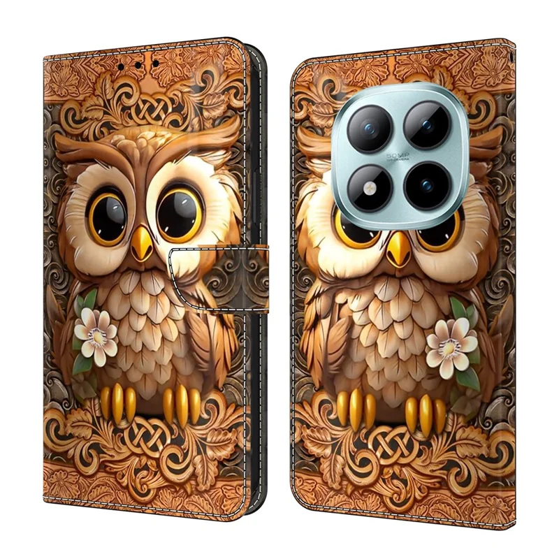 Cover per Xiaomi Redmi Note 15 Pro+ 5G con Portatessere Stampa Motivo TPU + Pelle PU a Libro - Gufo Rosso