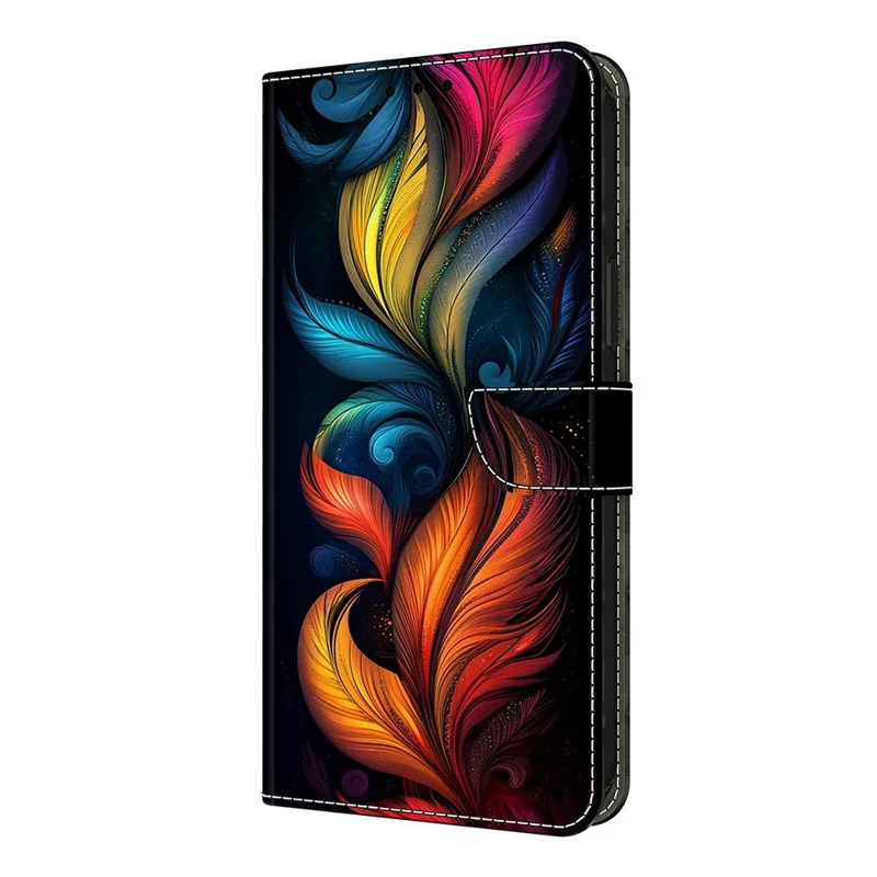 Voor Xiaomi Redmi Note 15 Pro+ 5G Leren Hoesje met Patroonbedrukking Portemonnee Stand Flip Telefoonhoes - Kleurrijke Veren