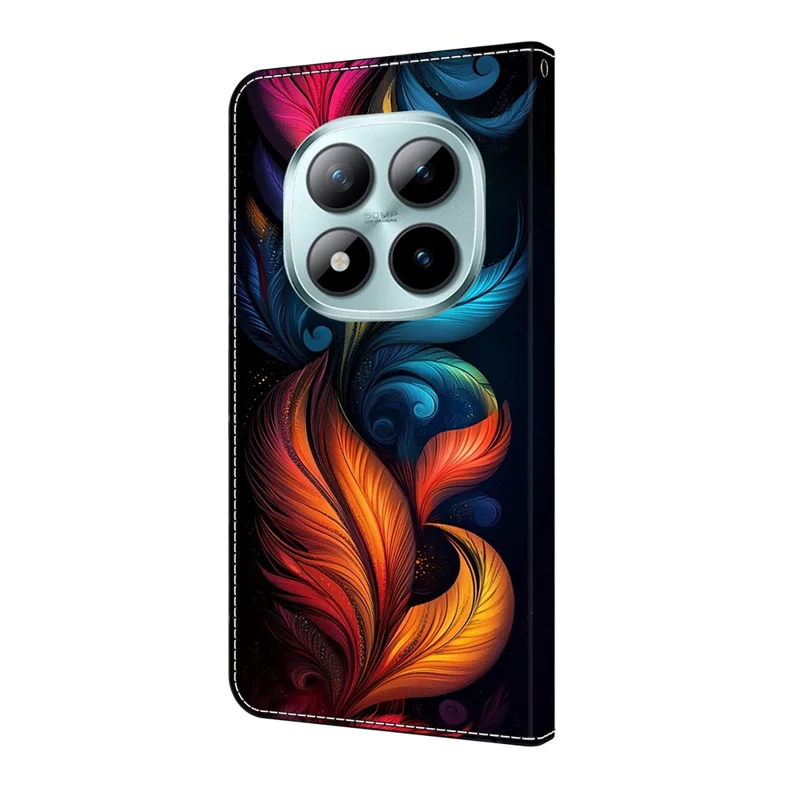 Voor Xiaomi Redmi Note 15 Pro+ 5G Leren Hoesje met Patroonbedrukking Portemonnee Stand Flip Telefoonhoes - Kleurrijke Veren
