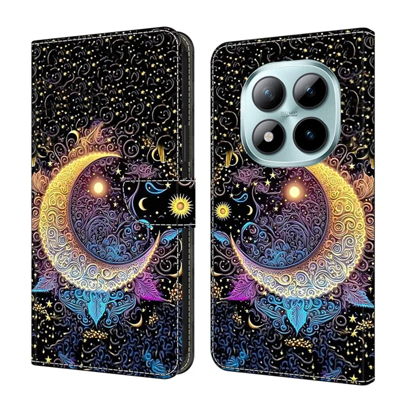 Voor Xiaomi Redmi Note 15 Pro+ 5G Hoesje Portemonnee Stand Patroon Print PU Leren Flip Hoes - Helle Maan