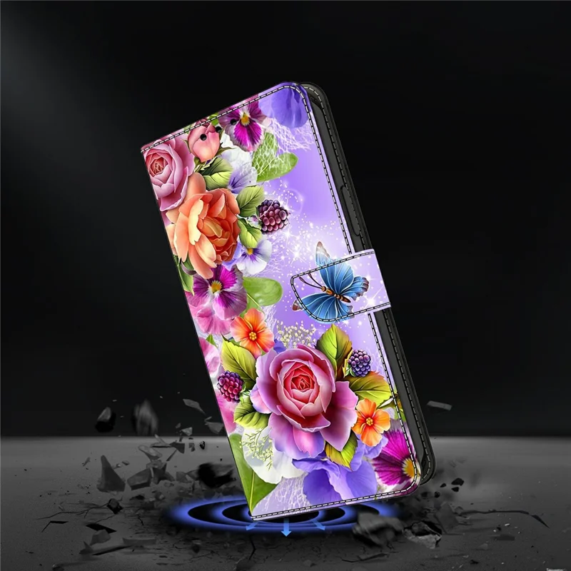 Til Xiaomi Redmi Note 15 Pro 5G tegnebogscover med mønsterprint i PU-læder klaphylster med stander - Blomster