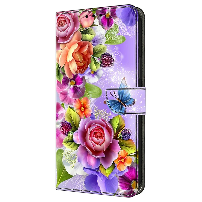 Til Xiaomi Redmi Note 15 Pro 5G tegnebogscover med mønsterprint i PU-læder klaphylster med stander - Blomster