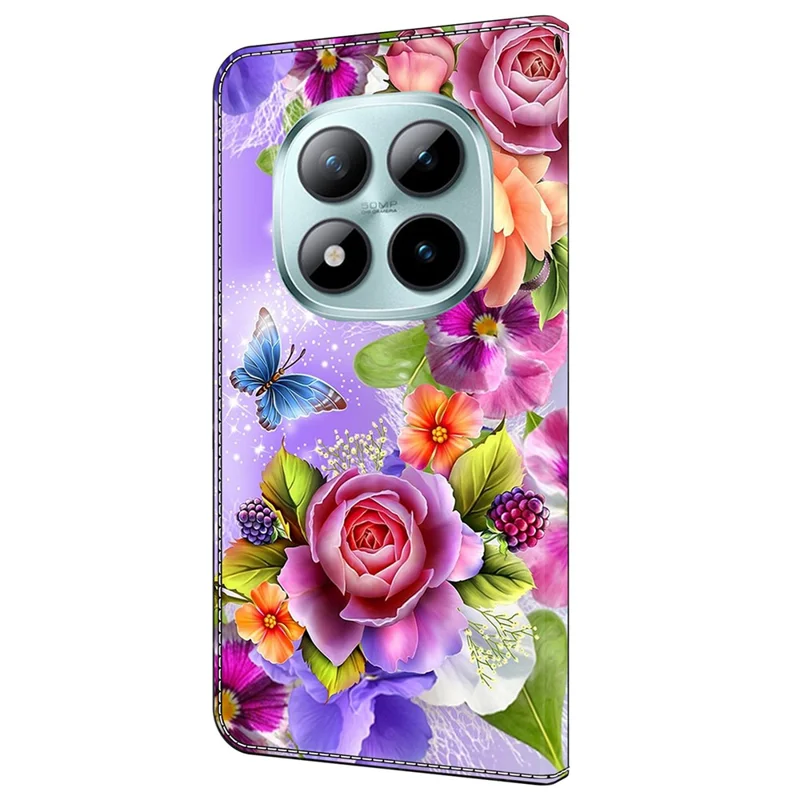 Til Xiaomi Redmi Note 15 Pro 5G tegnebogscover med mønsterprint i PU-læder klaphylster med stander - Blomster