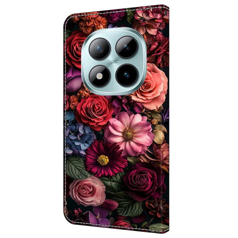 غطاء محفظة لهاتف شاومي ريدمي نوت 15 برو بلس 5G بطباعة زهور، غطاء قلاب من جلد البولي يوريثان مع حامل قابل للطي